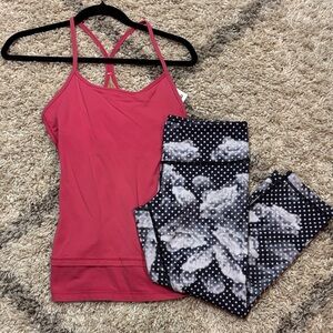 21. Bundle of 2- lululemon Power Y pink tank & blk/wht polka dot leggings-8